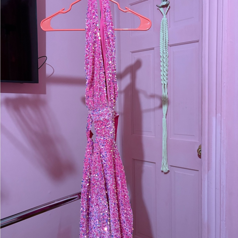 Barbie Pink Sequin Halter Dress